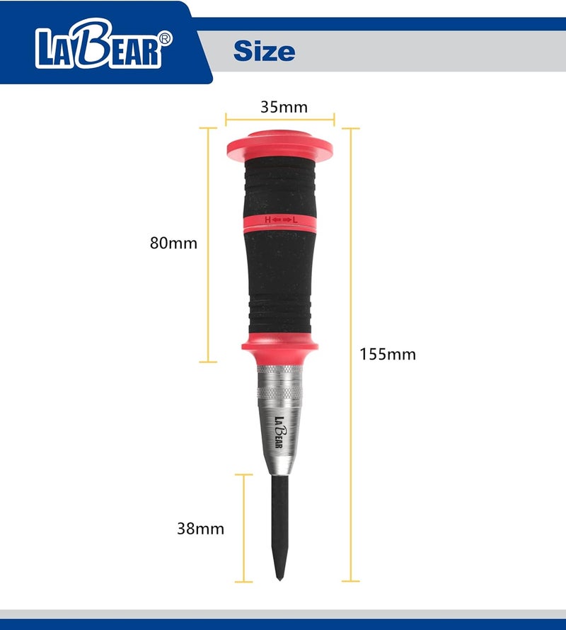LABEAR - 6-Inch Automatic Center Hole Punch with Adjustable One-Handed Spring Impact, Chrome-Plated Shank, and Premium S2 Steel Tip - Image 5